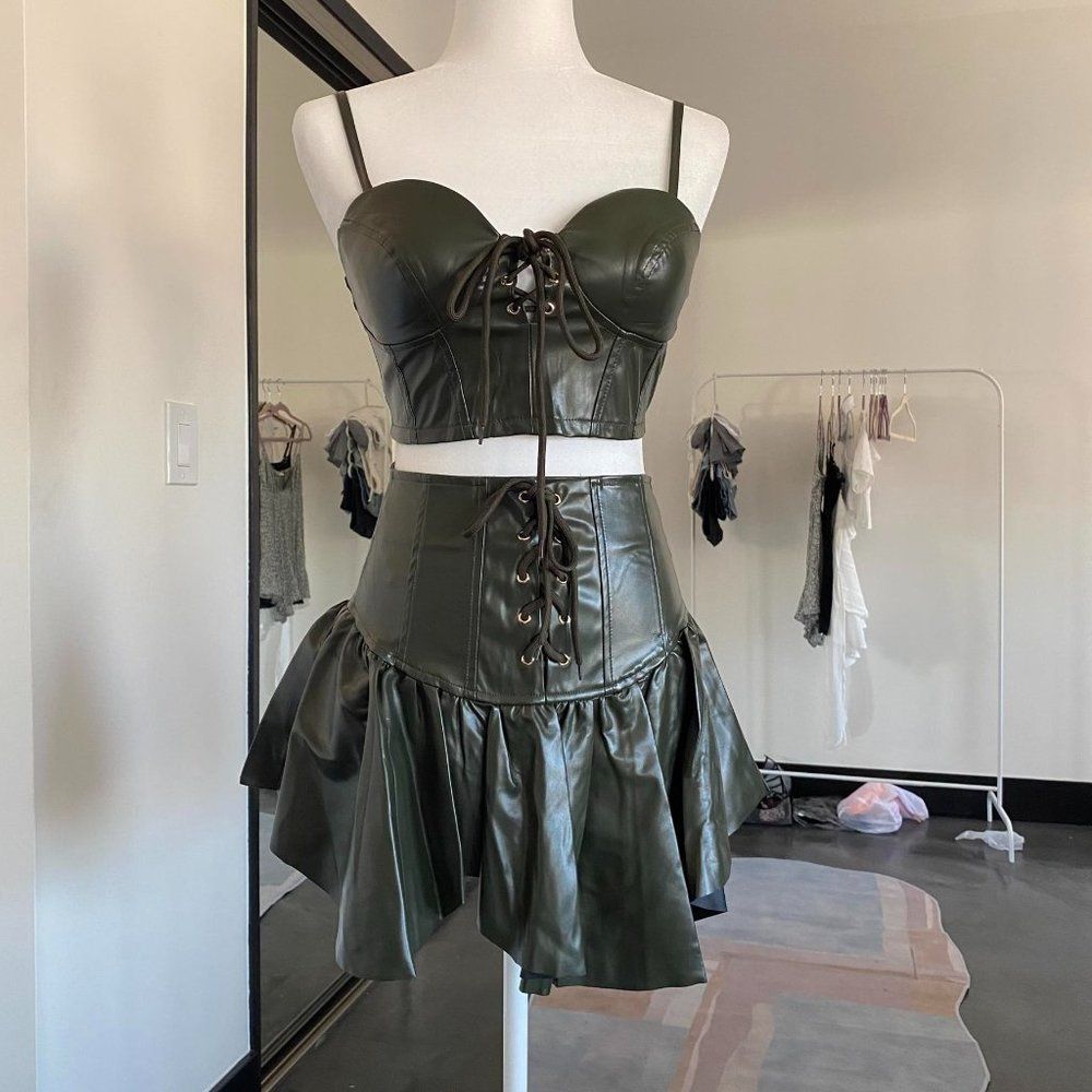 Leather Corset Two Piece Set